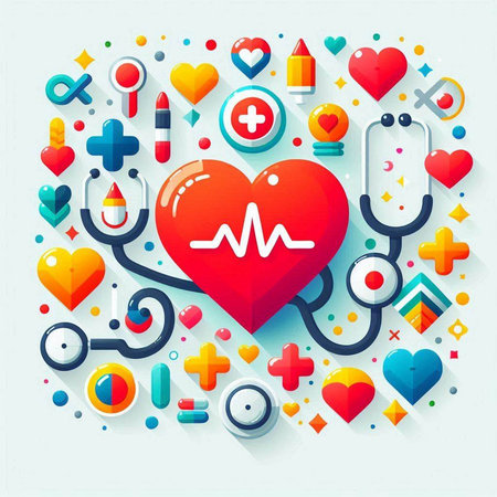 Medical background with red heart and stethoscope. Vector illustration.のイラスト素材