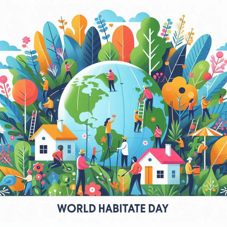 World Horticulture Day vector illustration. People working on Earth planet.のイラスト素材