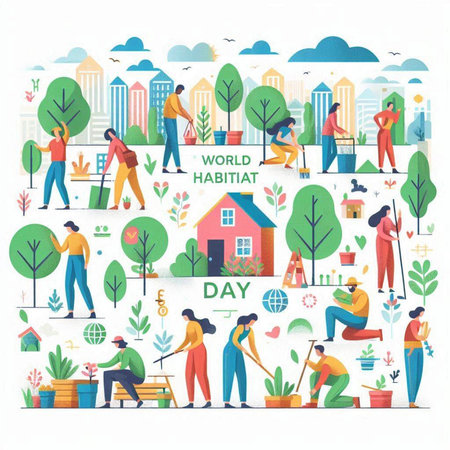 Gardening concept with people working in garden. Flat vector illustration.のイラスト素材