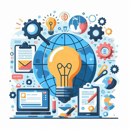 Flat design modern vector illustration concept of creative thinking, innovative solutions, brainstorming, internet of things, innovative solutions.のイラスト素材