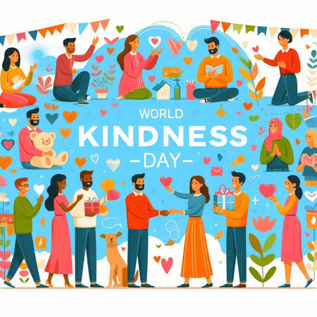 World Kindness Day banner with flat people characters isolated vector illustration.のイラスト素材