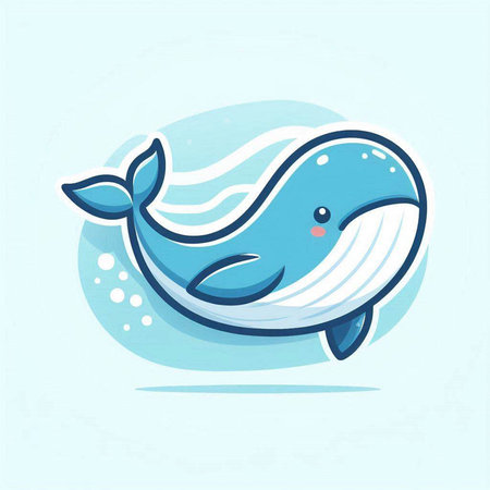Cute cartoon whale. Vector illustration of a cute blue whale.のイラスト素材