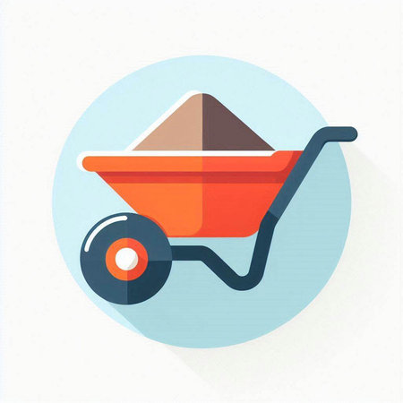 Wheelbarrow flat icon. Vector illustration. Wheelbarrow icon in a flat style.のイラスト素材