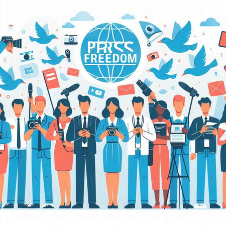 Journalists and journalists in flat style. Vector illustration. Journalist, journalist, reporter, reporter, journalist.のイラスト素材