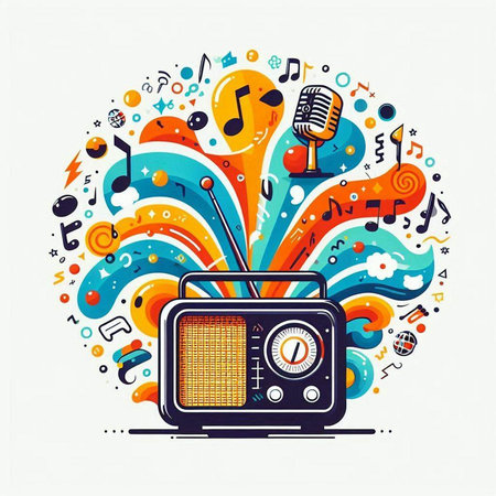 Retro radio with music notes. Vector illustration for your design.のイラスト素材