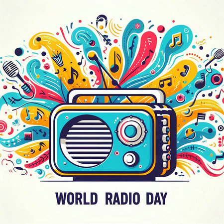 World Radio Day. Vector illustration with doodle music elements.のイラスト素材