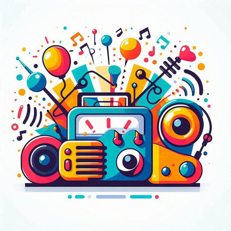 Colorful retro radio set on white background. Vector illustration. Eps 10.のイラスト素材