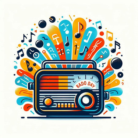 Retro radio and music notes. Vector illustration for your design.のイラスト素材