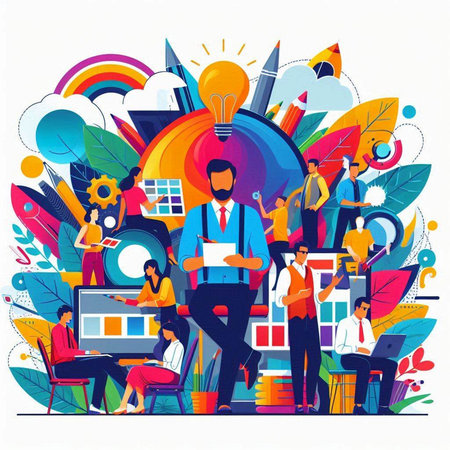 Vector illustration of business people working together. Teamwork concept in flat style.のイラスト素材