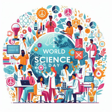 World Science Day concept with flat icons. Vector illustration for web design.のイラスト素材