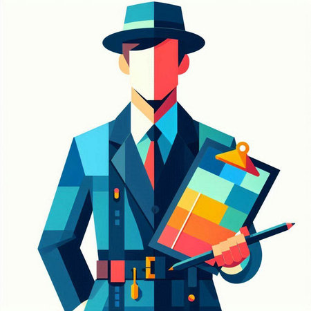 Illustration of a detective in a hat with a clipboard and penのイラスト素材