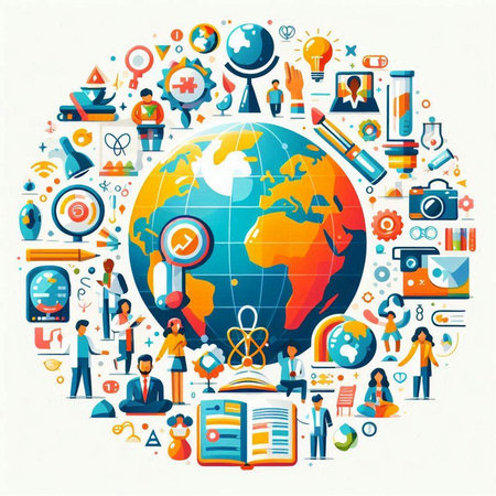 Back to school and education concept with globe and icons. Vector illustrationのイラスト素材