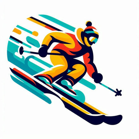 Skiing vector illustration, man skiing with snowboard, winter sportのイラスト素材