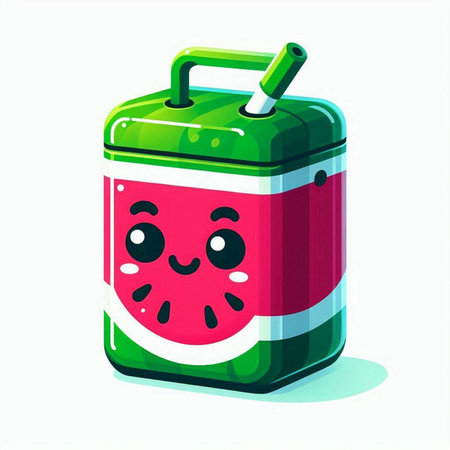 Watermelon juice in a tin can on a white background. Vector illustrationのイラスト素材