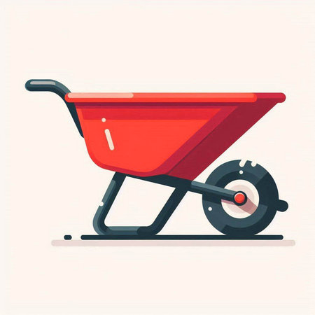 Red wheelbarrow. Vector illustration in cartoon style. Isolated on white background.のイラスト素材