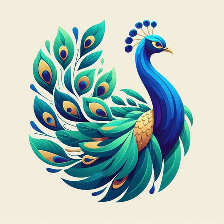 Beautiful peacock with feathers. Vector illustration in cartoon style.のイラスト素材
