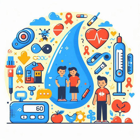 Vector illustration of World Diabetes Day. Healthcare concept in flat line style.のイラスト素材