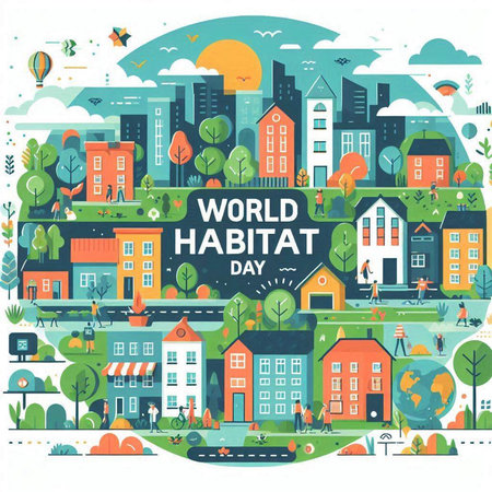 World Health Day. Vector illustration with city landscape in flat style.のイラスト素材