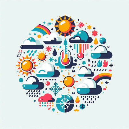 Weather icons in circle shape. Vector illustration for your graphic design.のイラスト素材