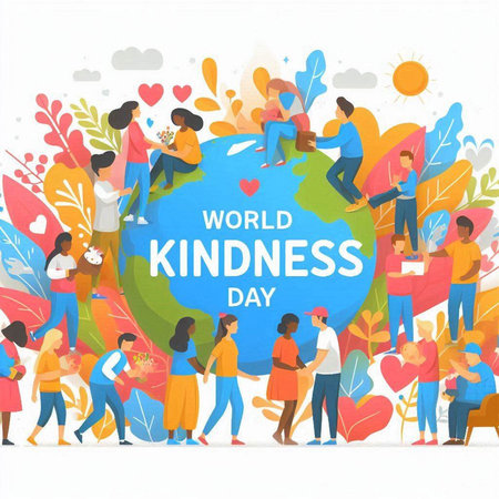 World Kindness Day. Group of people around the world. Flat design vector illustration.のイラスト素材