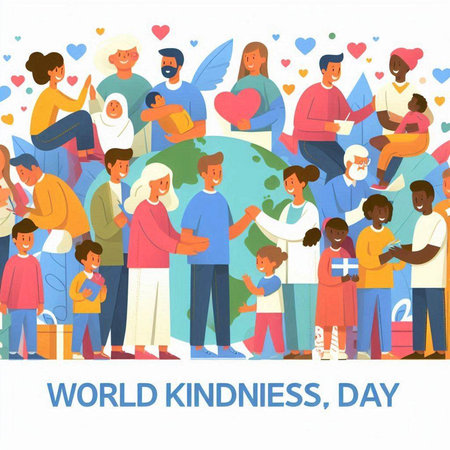 World Kindness Day banner with people around the world. Vector illustrationのイラスト素材