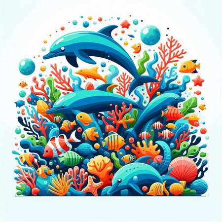 Underwater world. Sea life. Colorful cartoon vector illustration.のイラスト素材