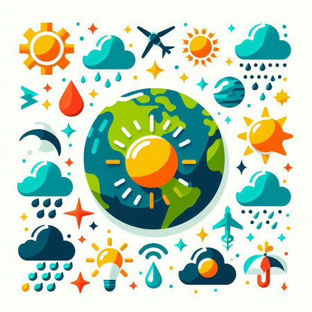 Set of flat icons of weather and climate change. Vector illustration.のイラスト素材