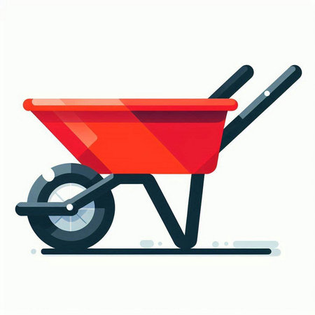 Red wheelbarrow on a white background. Vector illustration in flat style.のイラスト素材