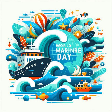 World water day concept with world map, ship and ocean. Vector illustrationのイラスト素材