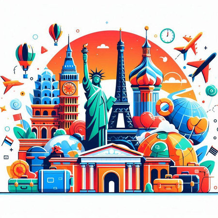 Famous monuments of the world. Travel and tourism. Vector illustrationのイラスト素材