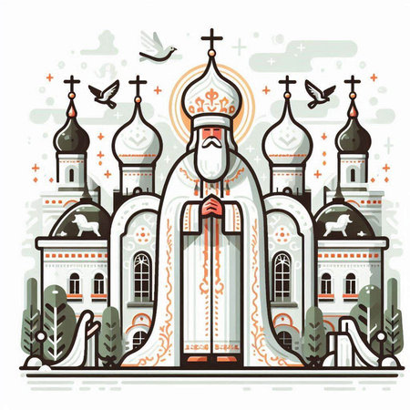 Orthodox church. Vector illustration in flat style. Christian symbols.のイラスト素材