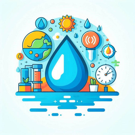 Ecology concept with water drop and icons. Vector illustration in flat styleのイラスト素材