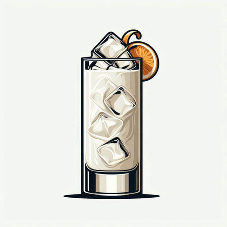 Cocktail with ice and slice of orange. Vector illustration.のイラスト素材