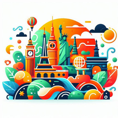 Travel around the world concept. Colorful flat design vector illustration.のイラスト素材