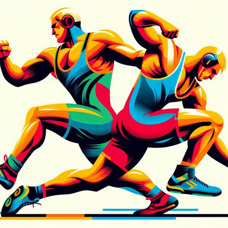 Group of running people in action. Sport and fitness vector illustration.のイラスト素材