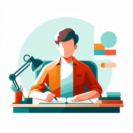 Vector illustration of a man working in the office. Flat style.のイラスト素材