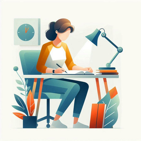 Vector illustration of a woman working at home. Work from home concept.のイラスト素材