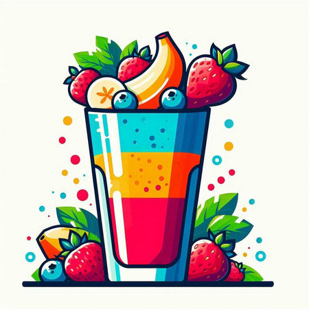 Fruit smoothie in a glass with strawberries and bananas. Vector illustrationのイラスト素材