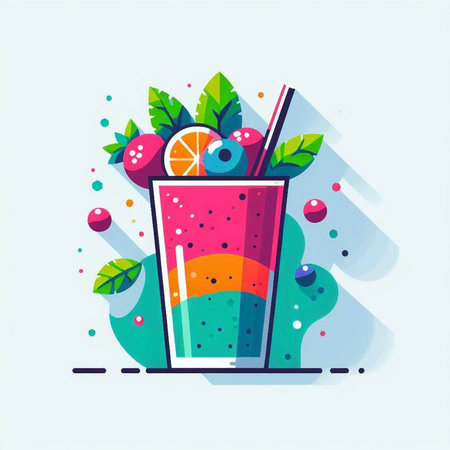 Cocktail with fruit and berries in flat style. Vector illustration.のイラスト素材
