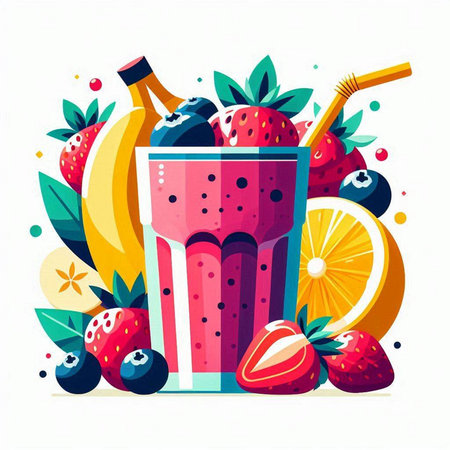 Fruit smoothie in a glass. Vector illustration in flat style.のイラスト素材