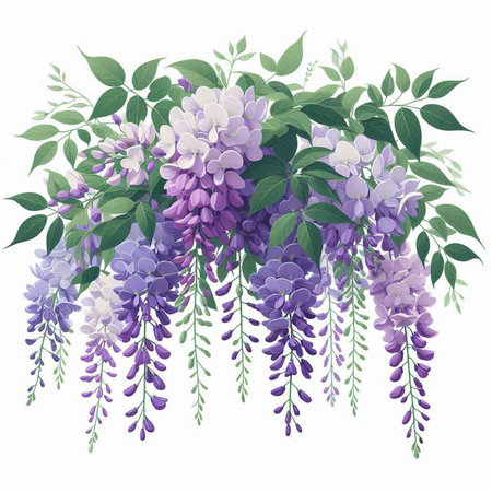 Wisteria bouquet isolated on white background. Vector illustration.のイラスト素材