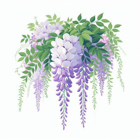 Wisteria flowers bouquet isolated on white background. Vector illustration.のイラスト素材