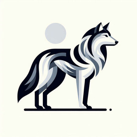 Vector illustration of a wolf with a sun on a white background.のイラスト素材