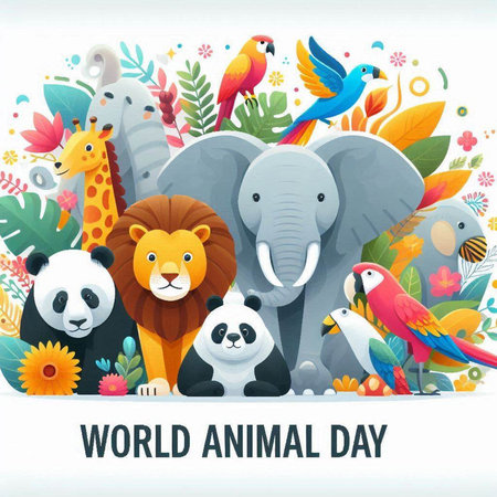 World Animal Day greeting card. Vector illustration with cute cartoon animals.のイラスト素材