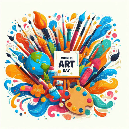 Art school background with paintbrushes and palette. Vector illustration.のイラスト素材