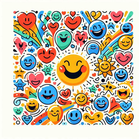 Hand drawn cute doodle smiley face set. Vector illustrationのイラスト素材