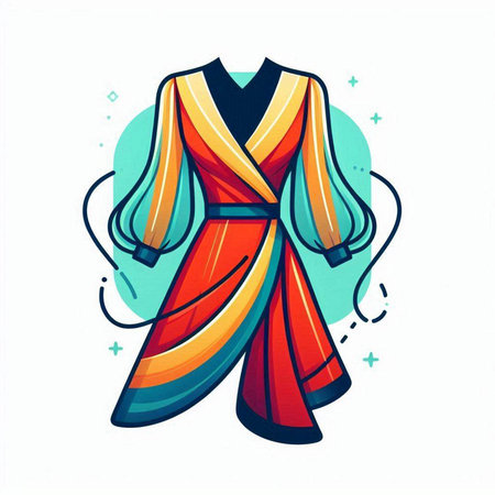 Vector illustration of a beautiful woman in red and orange long dress.のイラスト素材