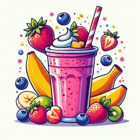 Fruit smoothie in a glass. Colorful vector illustration.のイラスト素材