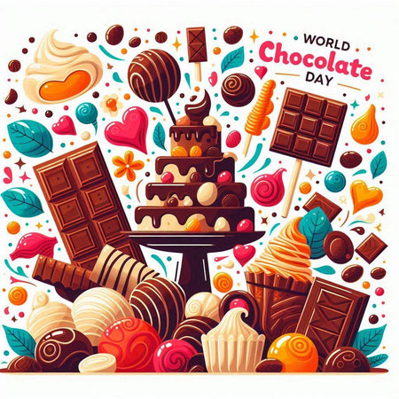 World Chocolate Day banner with sweets and candies. Vector illustration.のイラスト素材