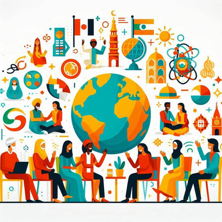 Flat design illustration concepts for global education, e-learning, online courses, distance learning.のイラスト素材